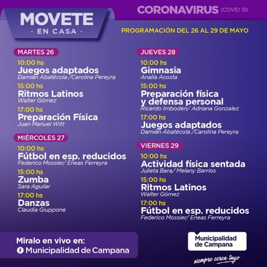 Informan la programaci&oacute;n de esta semana de &ldquo;Movete en casa&rdquo; 