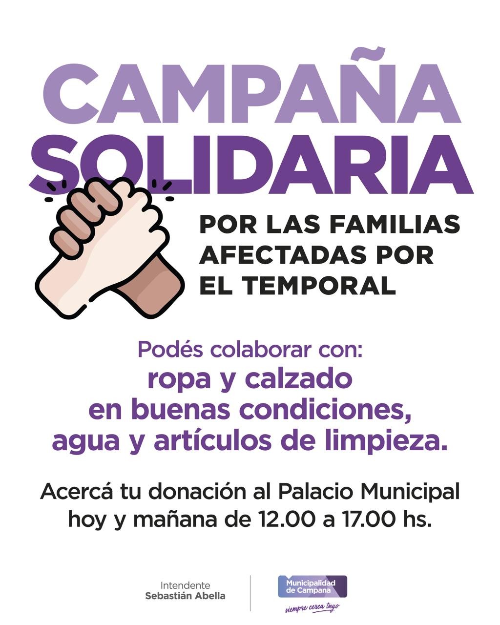 Campaña solidaria para ayudar a las familias afectadas por el temporal