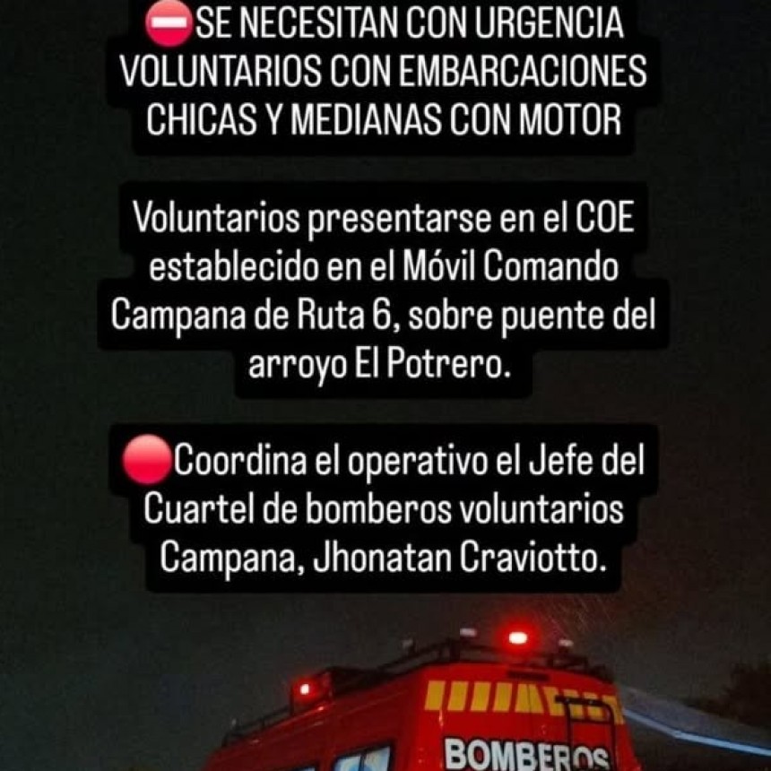 Los Bomberos Voluntarios solicitan colaboración por las inundaciones