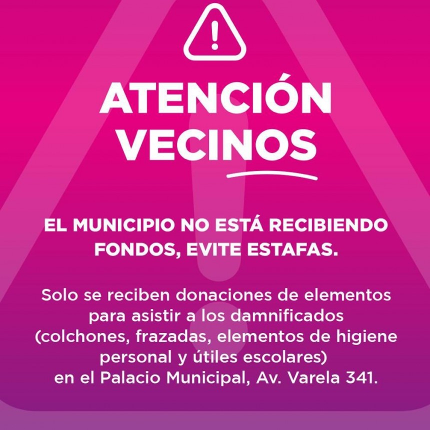 El Municipio informa que no solicita donaciones en efectivo