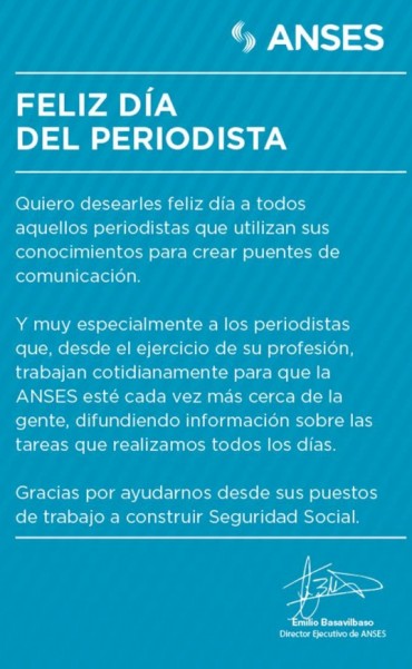 ANSES y su saludo a los periodistas de nuestro medio