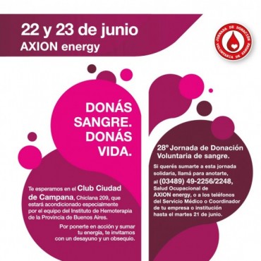 AXION energy lanza su campa&ntilde;a de donaci&oacute;n de sangre 2016