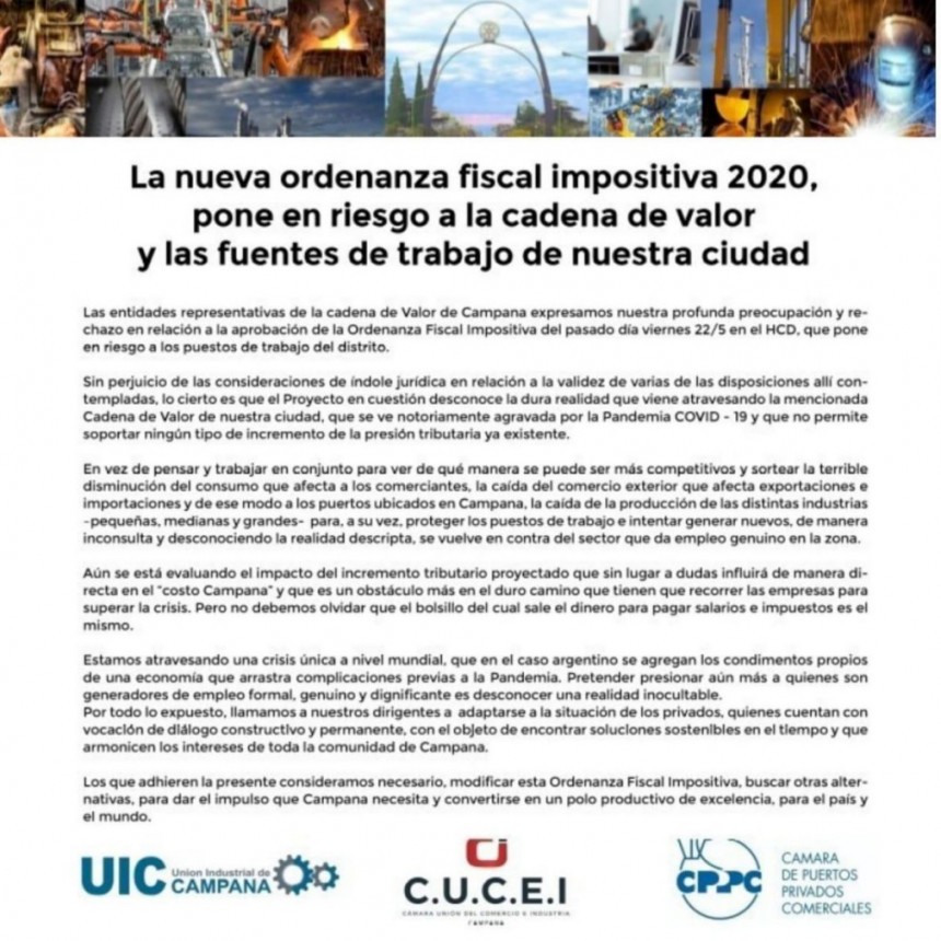 Solicitada junto a la C&aacute;mara de Comercio y la de Puertos frente a la Ordenanza Fiscal 2020