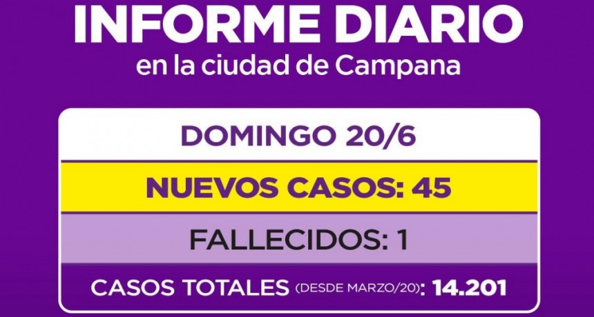 INFORME DIARIO DE LA SECRETARIA DE SALUD DE LA MUNICIPALIDAD DE CAMPANA : UN NUEVO FALLECIDO