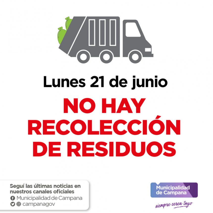 Por el feriado, hoy no habrá recolección de residuos