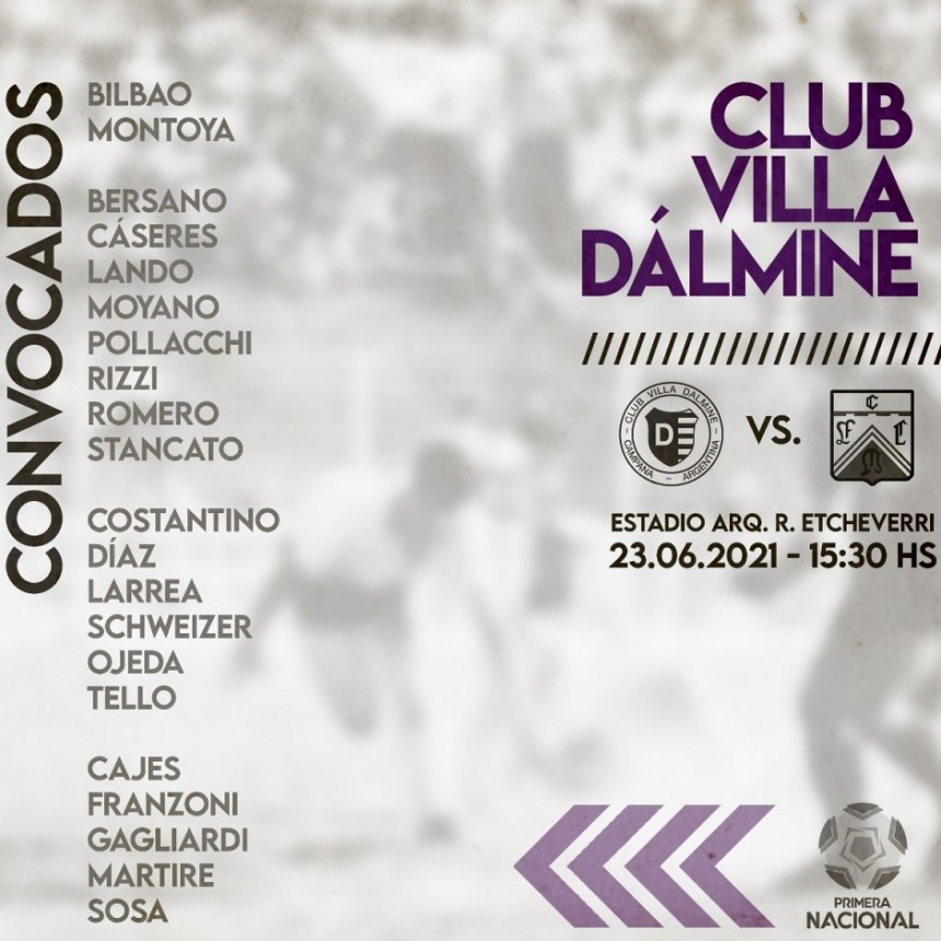 SE CONFIRMO LA LISTA DE CONVOCADOS DE VILLA DALMINE PARA JUGAR MAÑANA