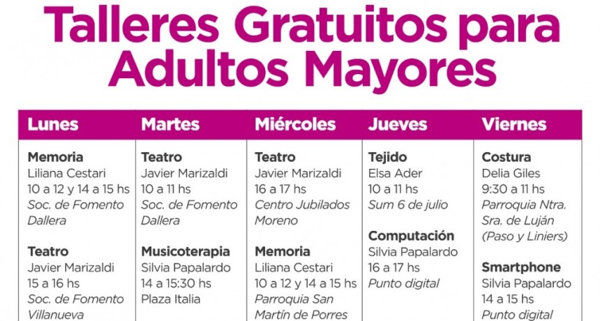 Continúan los talleres gratuitos para adultos mayores