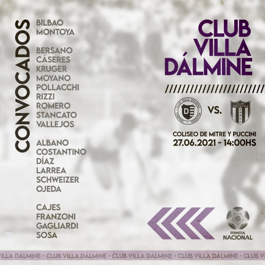 QUEDO DEFINIDO EL PLANTEL DE VILLA DALMINE PARA ENFRENTAR A TRISTAN SUAREZ