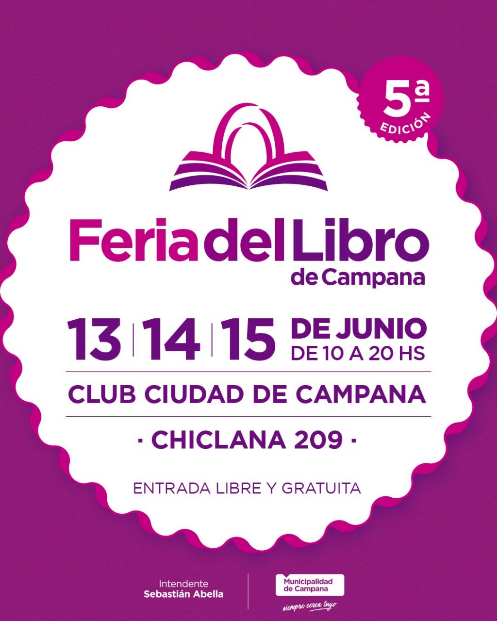 La 5ª edición de la Feria del Libro de Campana se realizará del 13 al 15 de junio
