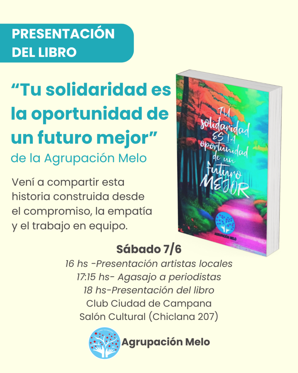 La Agrupación Melo presentará este sábado su libro “Tu solidaridad es la oportunidad de un futuro mejor”