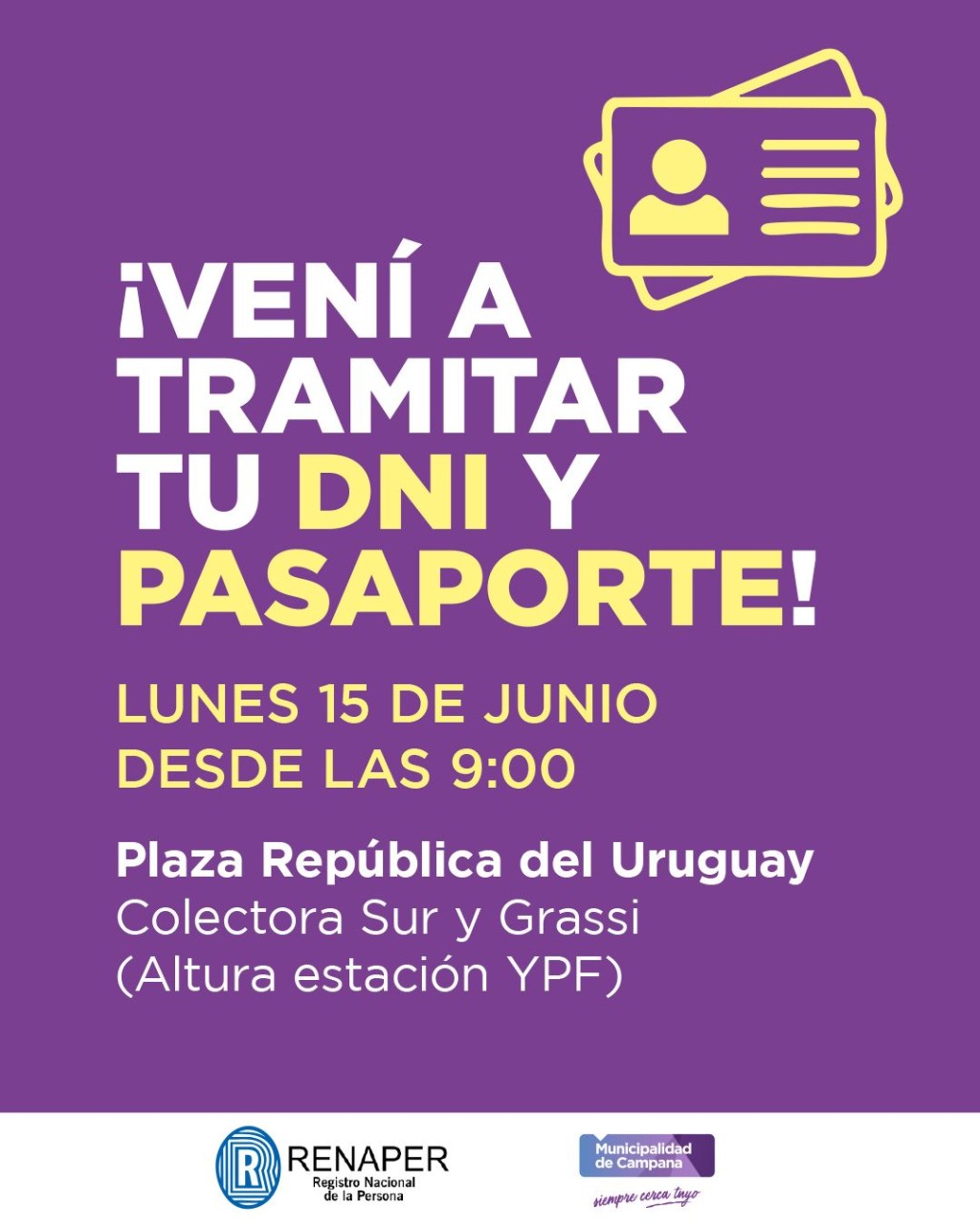 El lunes se realizar&aacute; un operativo especial para tramitar el DNI y pasaporte