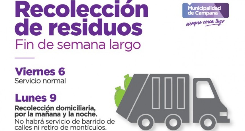 C&oacute;mo ser&aacute; la recolecci&oacute;n de residuos durante el fin de semana largo
