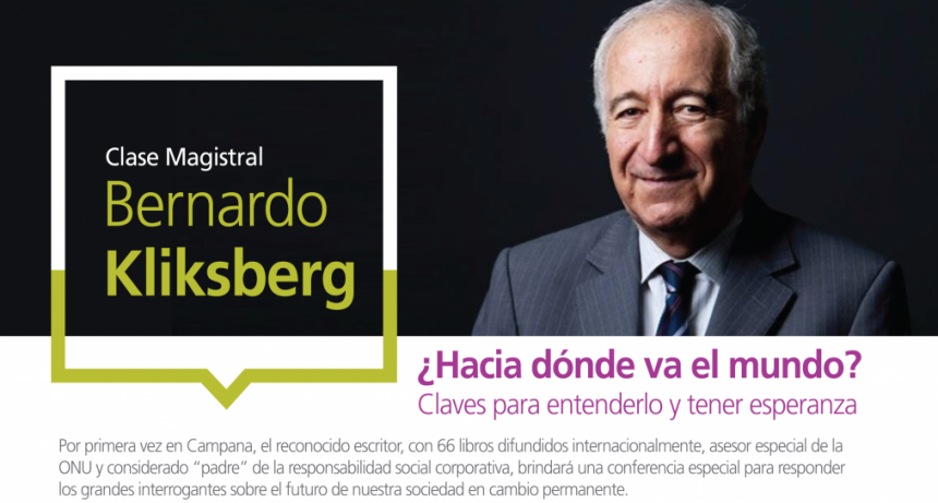 Bernardo Kliksberg brindar&aacute; una clase magistral en el Auditorio de Tenaris 