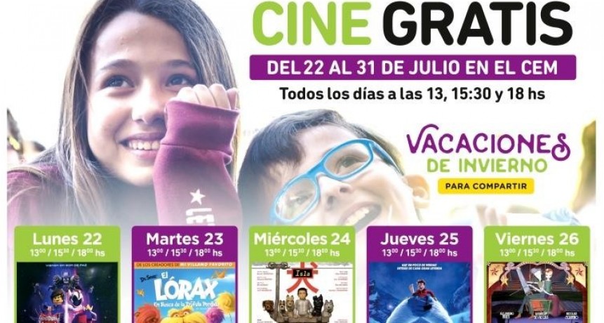 Estas vacaciones de invierno hay cine gratuito en el CEM 