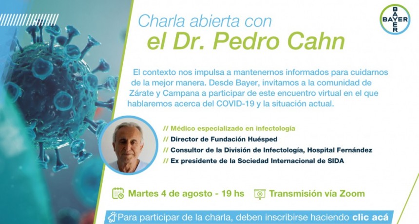 Bayer invita a los vecinos de Campana y Zárate a una charla con el Dr. Pedro Cahn sobre Covid-19