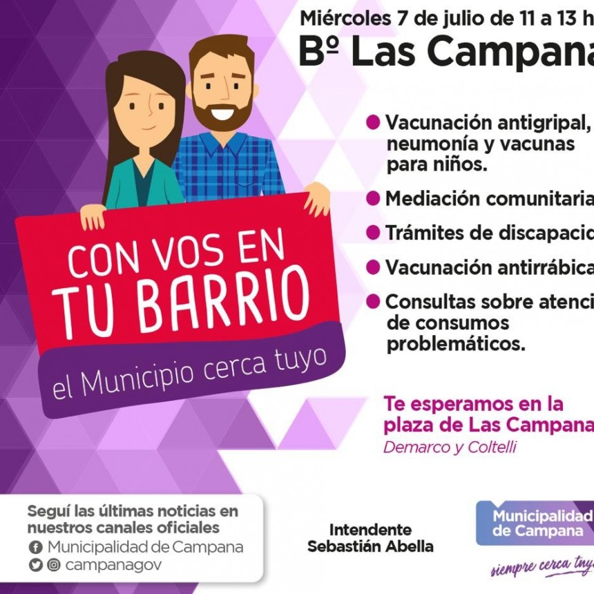 “Con vos en tu barrio” estará este miércoles en Las Campanas