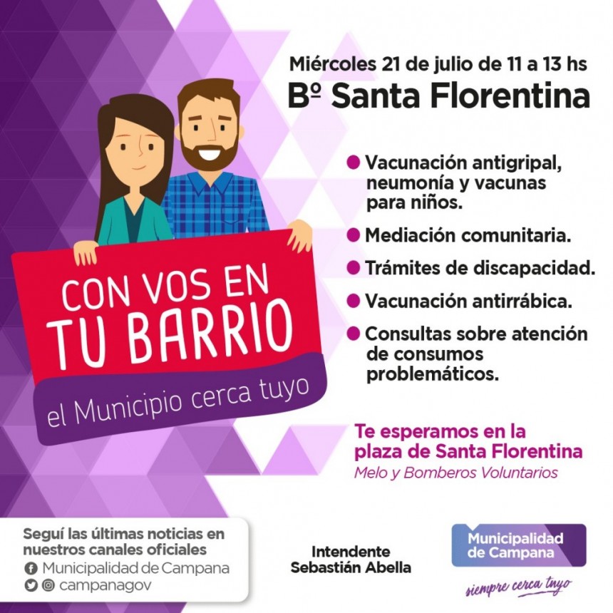 El programa municipal “Con vos en tu barrio” continúa este miércoles por Santa Florentina
