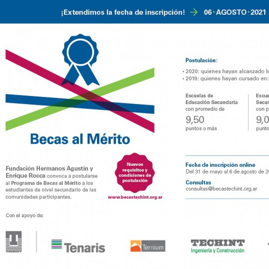 Continúan abiertas las inscripciones para las Becas al Mérito de Tenaris y la Fundación Hermanos Agustín y Enrique Rocca