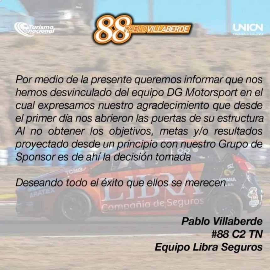 Pablo Villaberde : volvimos a encontrar un auto que no rendía y decidimos dar un paso al costado