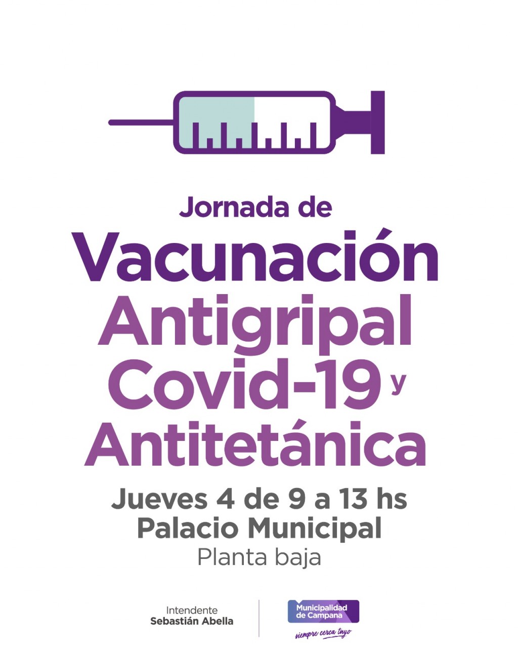 Este jueves habrá operativo de vacunación en el Palacio Municipal