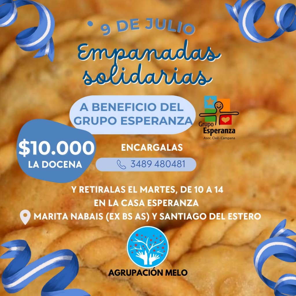 La Agrupación Melo venderá “Empanadas Solidarias” a beneficio del Grupo Esperanza
