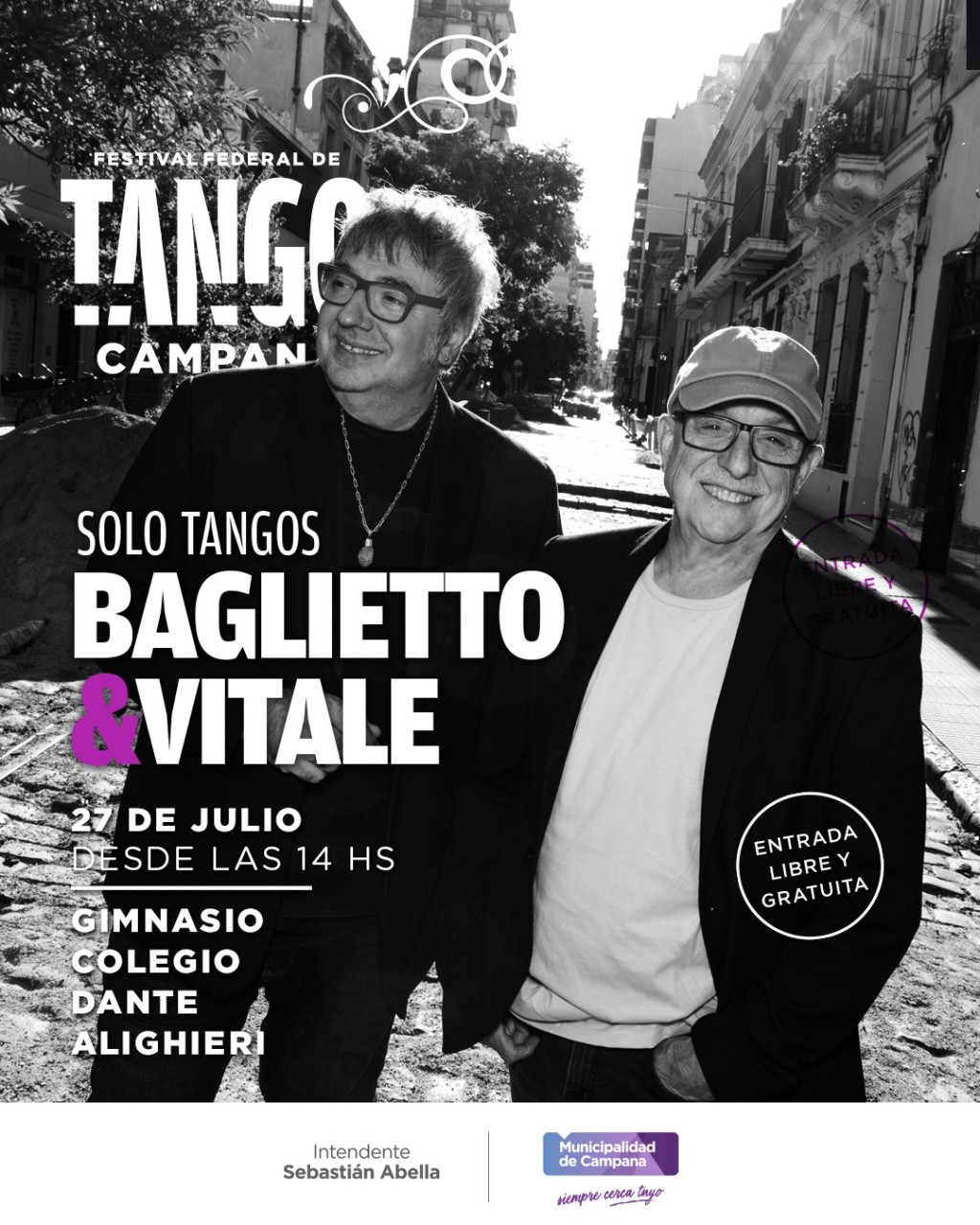 Juan Carlos Baglietto y Lito Vitale, un show de lujo para el Festival Federal de Tango