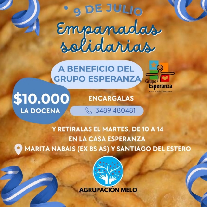 La Agrupación Melo venderá “Empanadas Solidarias” a beneficio del Grupo Esperanza