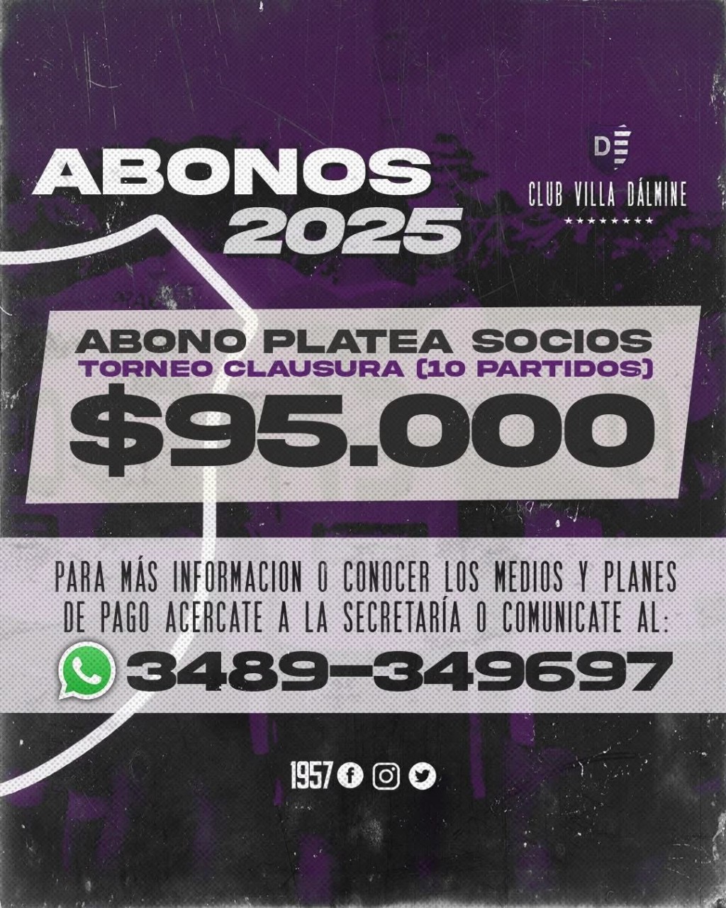Están a la venta el abono a Plateas en Villa Dálmine