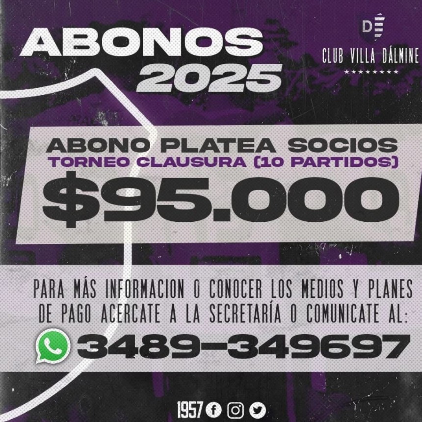 Están a la venta el abono a Plateas en Villa Dálmine