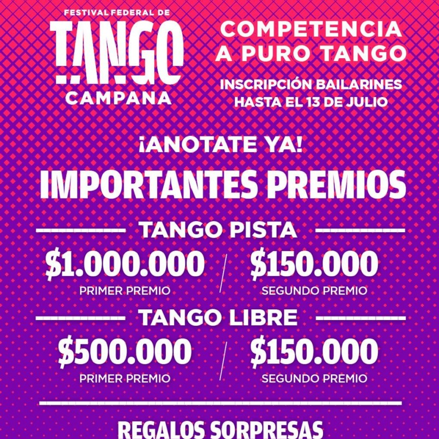 Hasta el domingo 13 está abierta la inscripción al Festival Federal de Tango Campana 2025