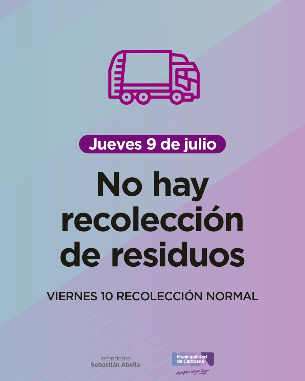 Este jueves feriado no habr&aacute; recolecci&oacute;n de residuos