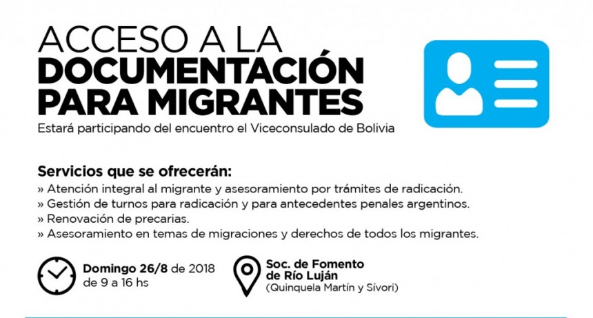 Asesorar&aacute;n en R&iacute;o Luj&aacute;n sobre el acceso a la documentaci&oacute;n para migrantes