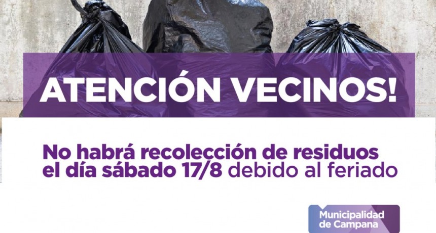 Este s&aacute;bado no habr&aacute; recolecci&oacute;n de residuos