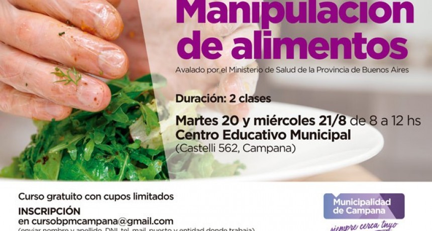 La semana pr&oacute;xima se realizar&aacute; un nuevo curso de manipulaci&oacute;n de alimentos