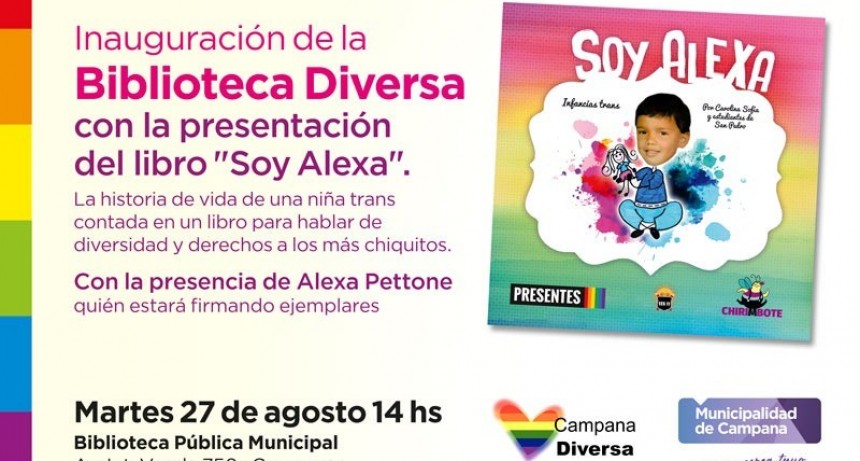Con la presentaci&oacute;n del libro &ldquo;Soy Alexa&rdquo;, se inaugurar&aacute; la Biblioteca Diversa      