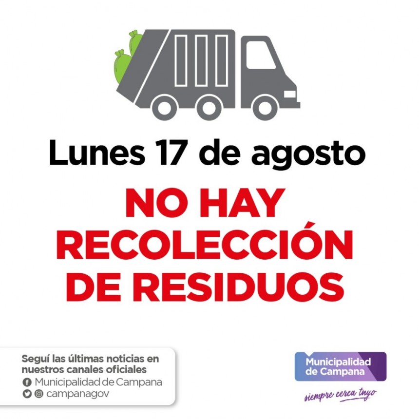 Este lunes 17 no habrá recolección de residuos