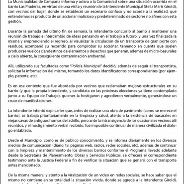 COMUNICADO DEL DEPARTAMENTO EJECUTIVO MUNICIPAL