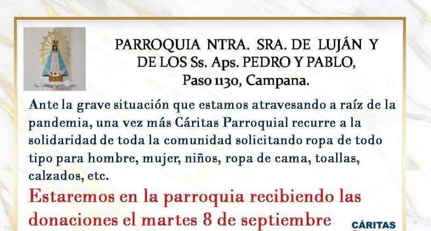 Cáritas Parroquial recurre a la solidaridad de nuestros vecinos