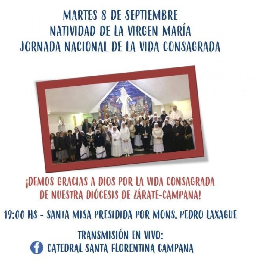 Martes 8 de setiembre : Santa Misa en vivo por el perfil de Facebook de la Catedral Santa Florentina