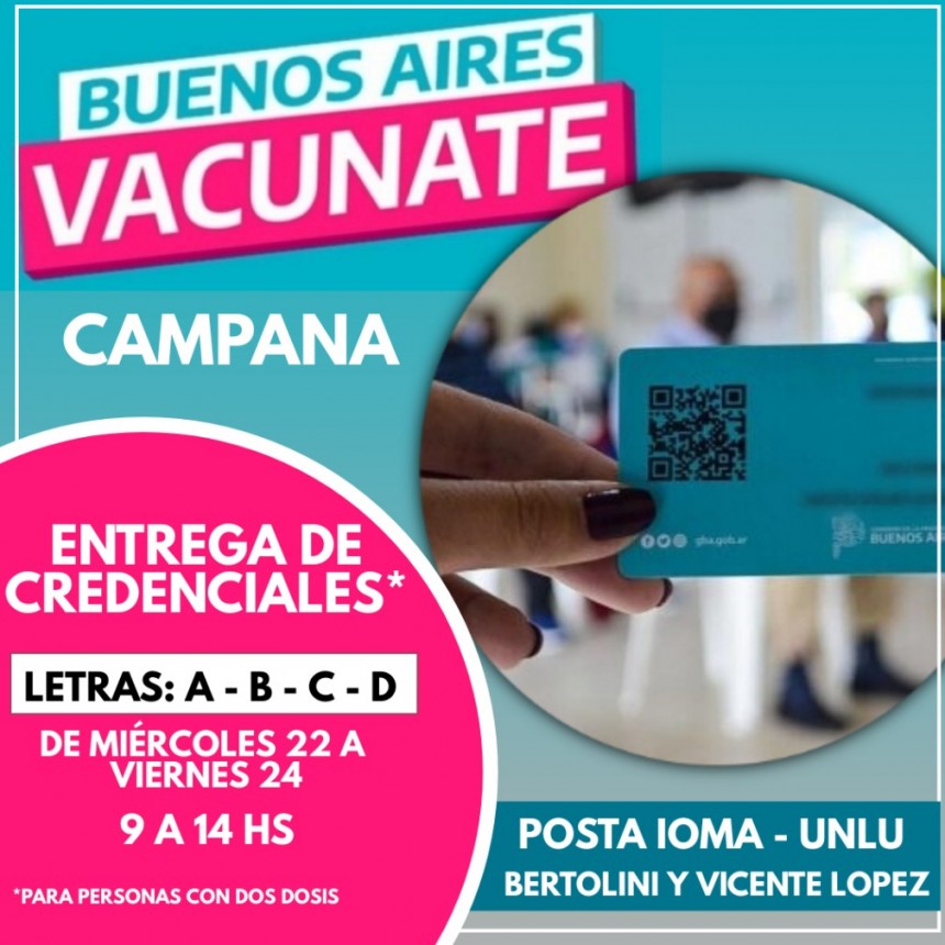 Cerca de 60.000 campanenses podrán retirar  sus credenciales de vacunación