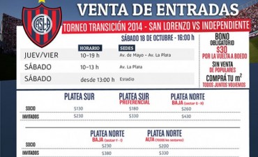 Comenz&oacute; la venta anticipada para San Lorenzo de Almagro vs Independiente
