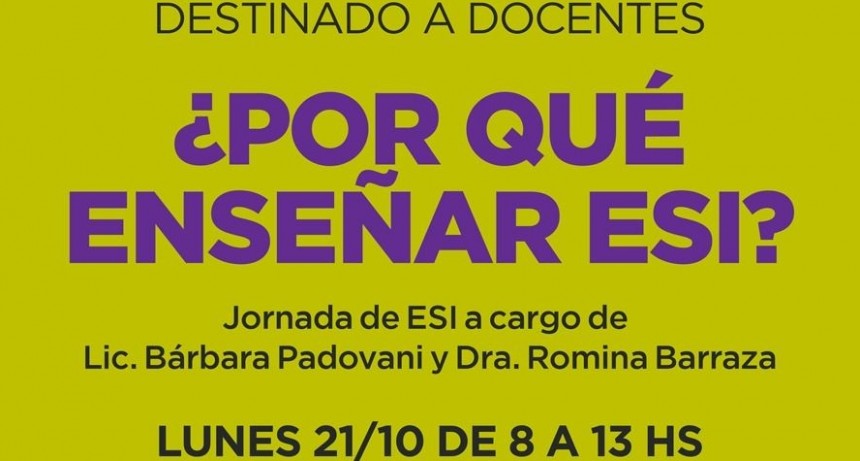 Se realizar&aacute; una jornada sobre Educaci&oacute;n Sexual Integral para docentes
