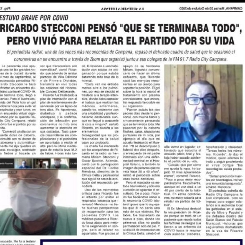 En primera persona : El relato de Ricardo Stecconi recuperado COVID-19 y su relato en vivo por Radio City Campana FM 91.7 Mhz