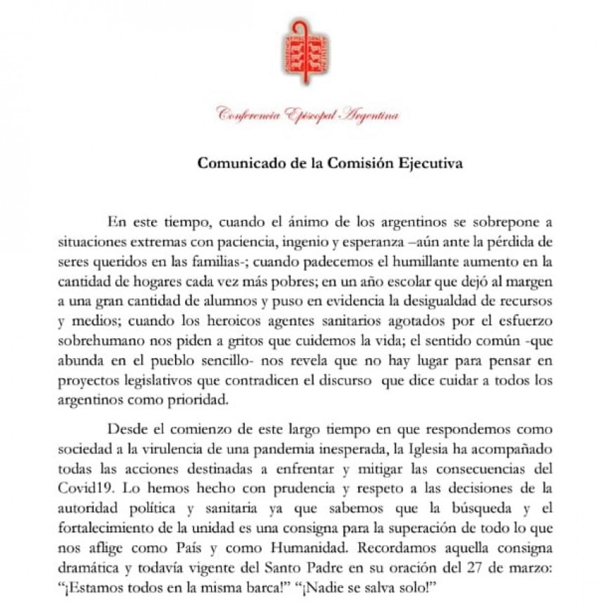 Comunicado de la Iglesia sobre el aborto