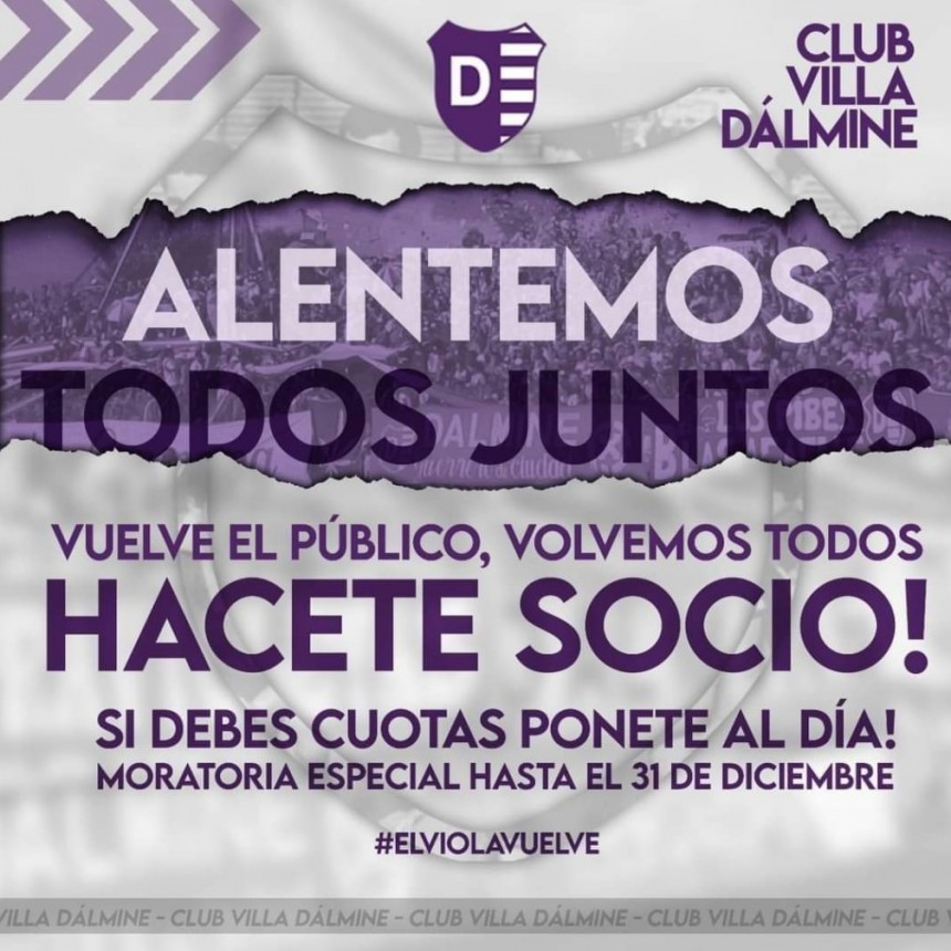 Villa Dalmine juega el martes 21.10 horas solo con socios