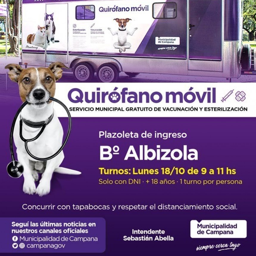 Barrio Albizola: el lunes se entregan turnos para castraciones gratuitas