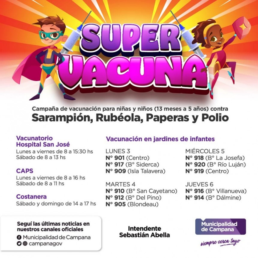 Mañana comienza la campaña de vacunación contra el sarampión, rubéola, paperas y polio