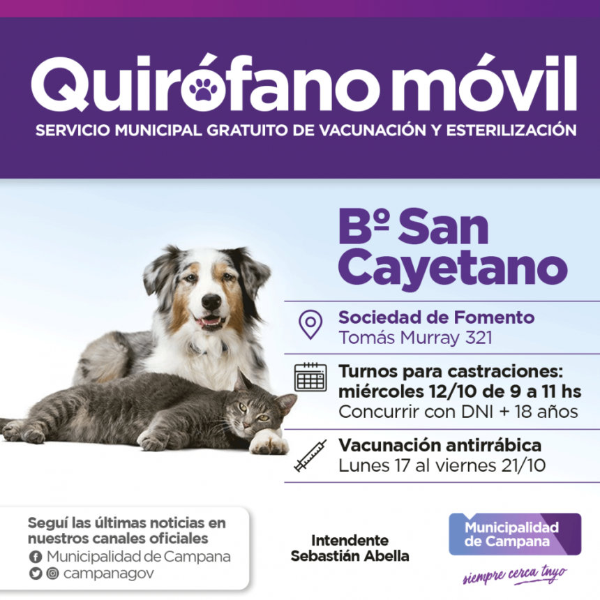 Quirófano móvil: el Municipio realizará castraciones en San Cayetano