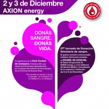 AXION energy continua la segunda etapa  de su campa&ntilde;a de donaci&oacute;n de sangre 2015