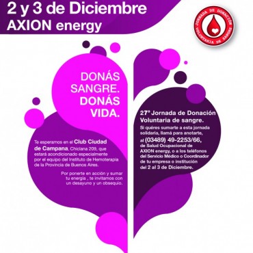 AXION energy continua la segunda etapa  de su campa&ntilde;a de donaci&oacute;n de sangre 2015